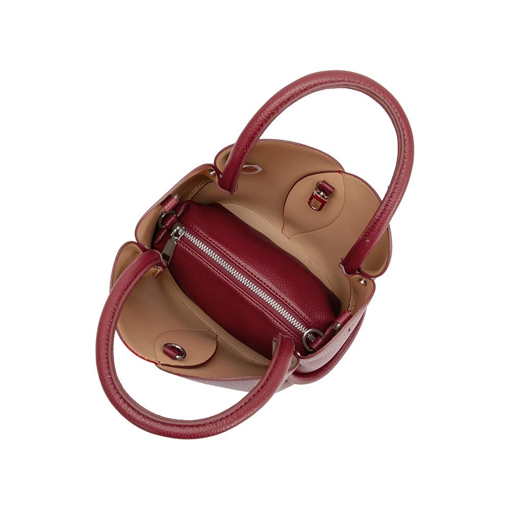 Melie Bianco Tulip Burgundy Recycled Vegan Leather Top Handle Bag