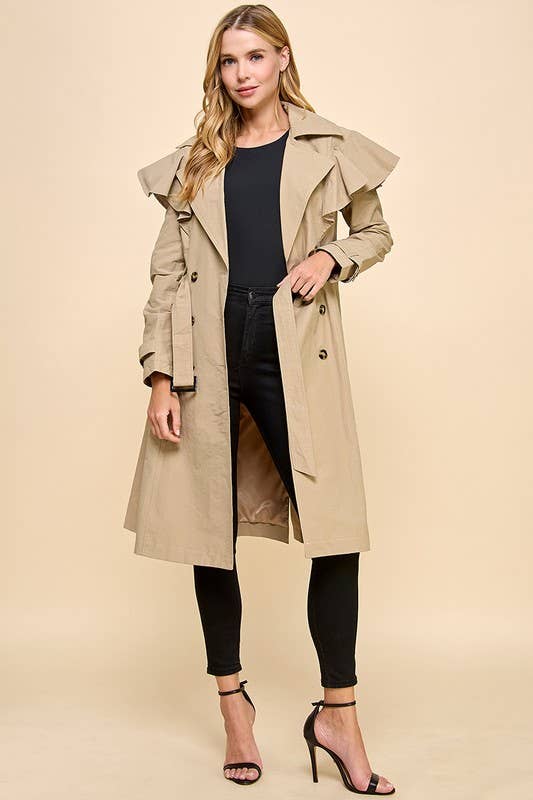 Ruffle Detail Trench Coat