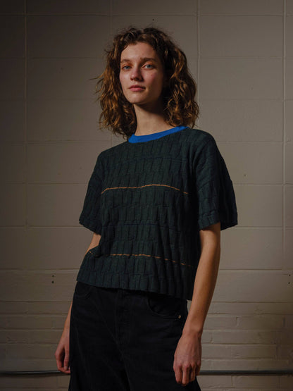 The Endery Wiggle Stripe Knit Grid Tee in the Calathea Palette