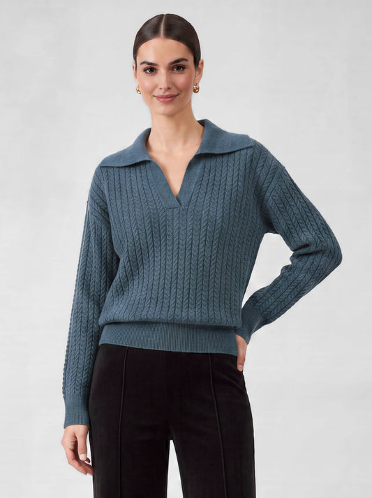 Current Air Open Collar Pullover Cable Knit Sweater
