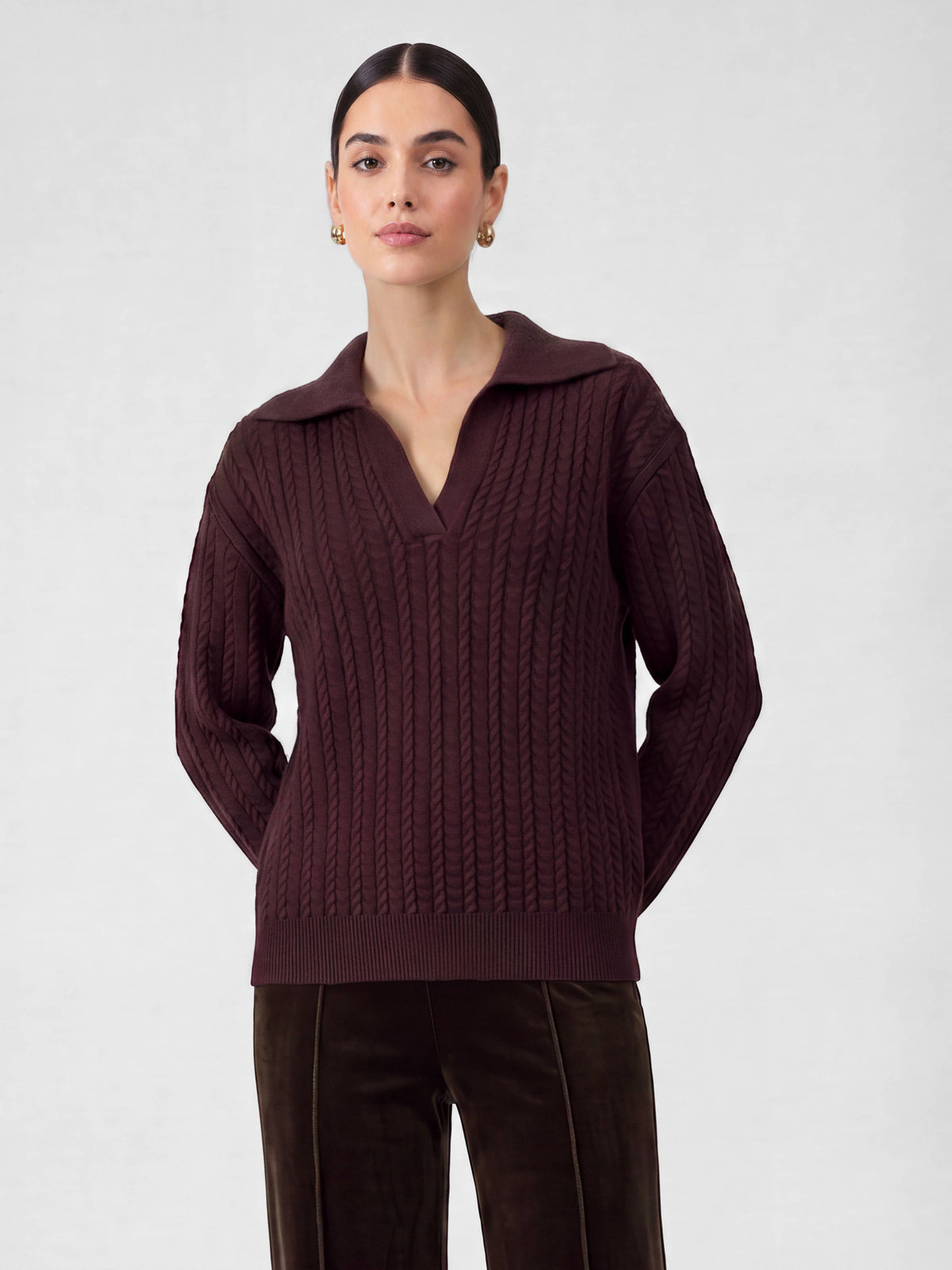 Current Air Open Collar Pullover Cable Knit Sweater