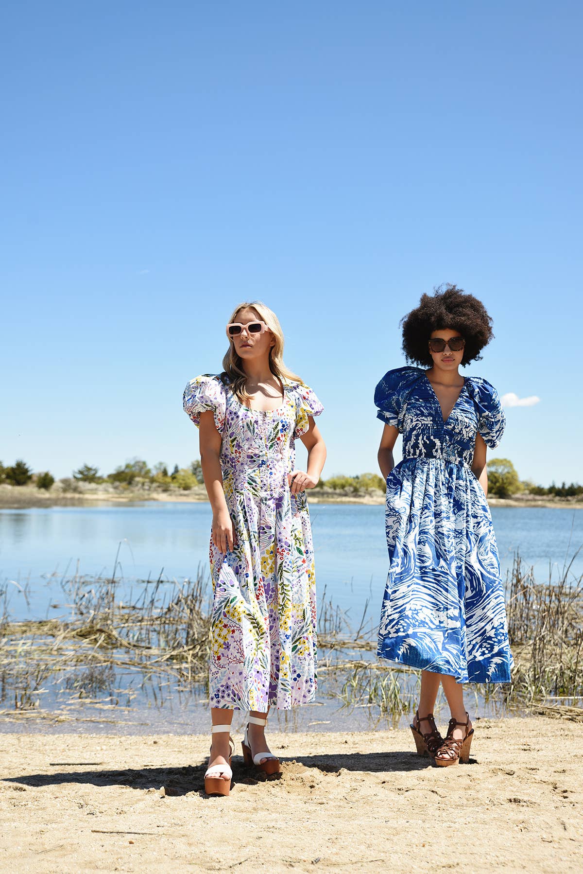 Jessie Zhao Purple Garden Scoop Neck Cotton Midi Dress