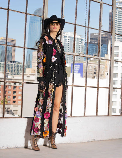 Adore - Long Denim Embroidered Duster Jacket