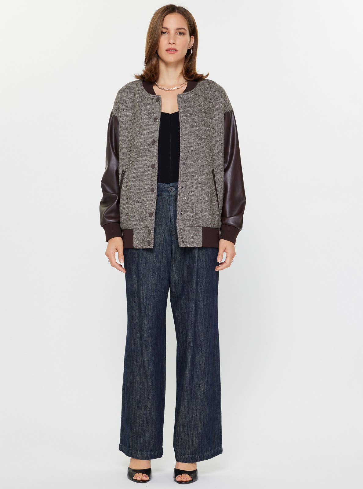 Current Air Oversized Pu Sleeve & Wool Blend Jacket