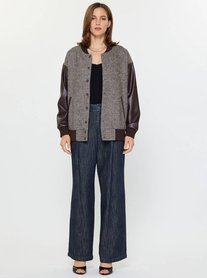 Current Air Oversized Pu Sleeve & Wool Blend Jacket