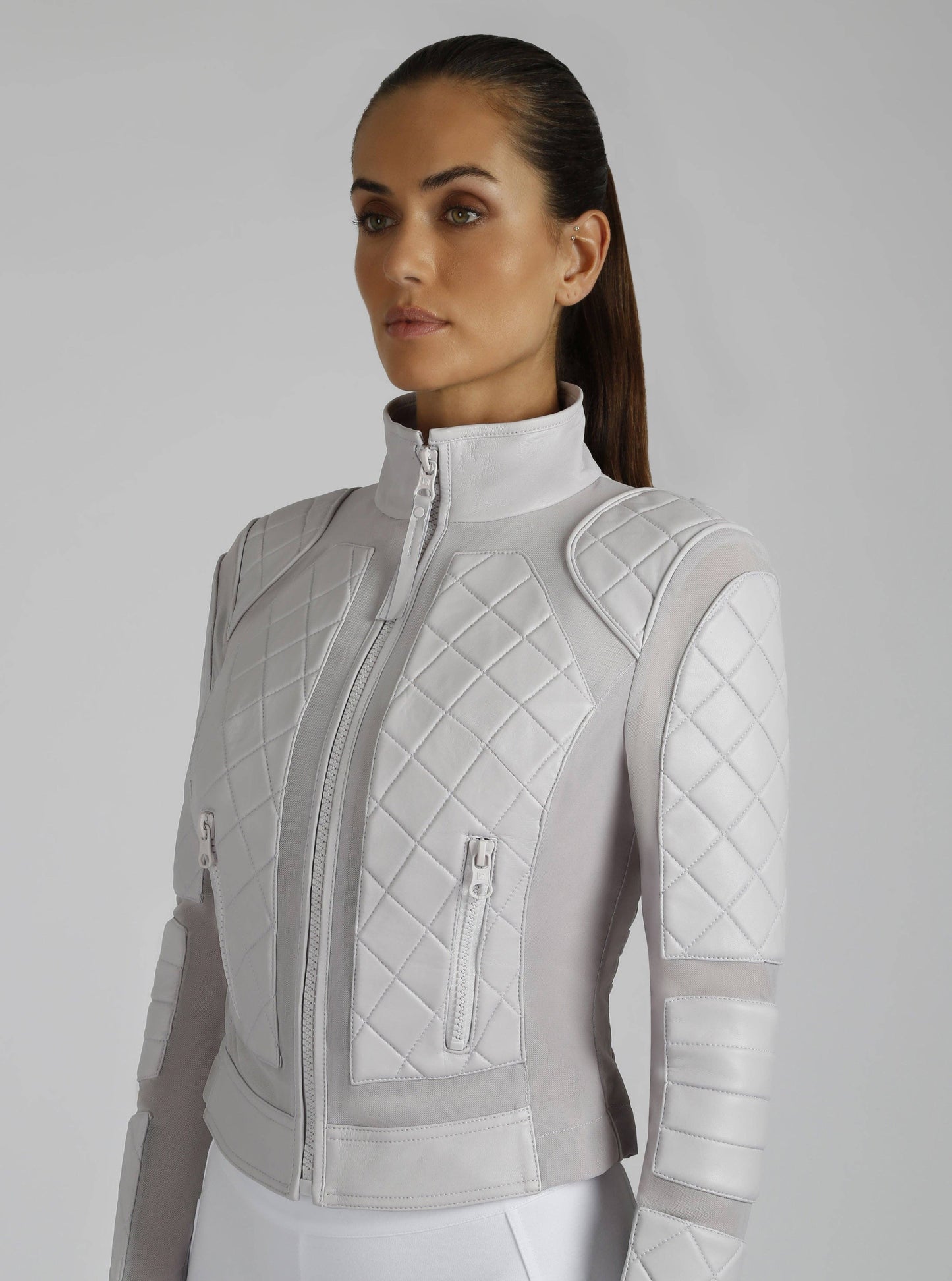 Blanc Noir Classic Orchard Tint Leather Mesh Moto Jacket
