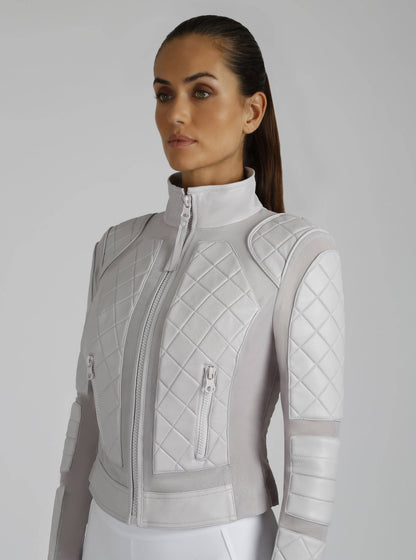 Blanc Noir Classic Orchard Tint Leather Mesh Moto Jacket