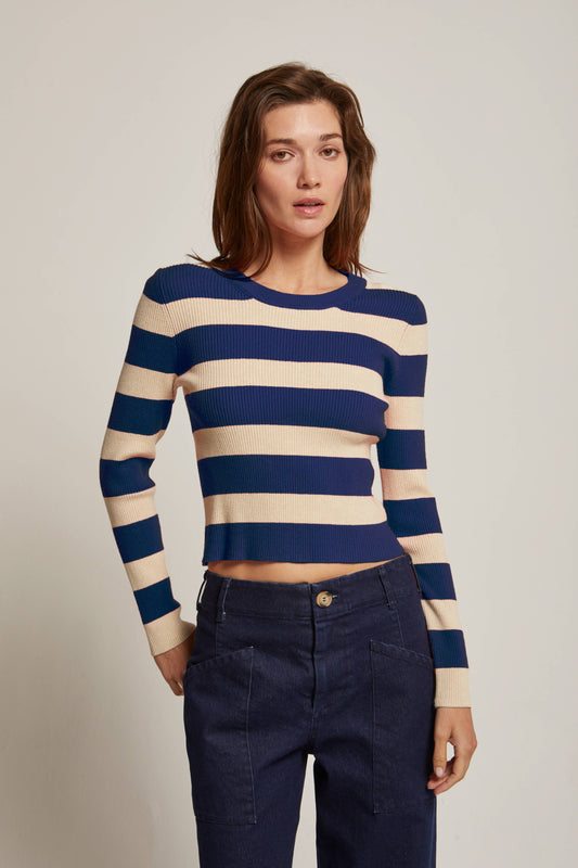 Crescent Lia Striped Rib Knit Top