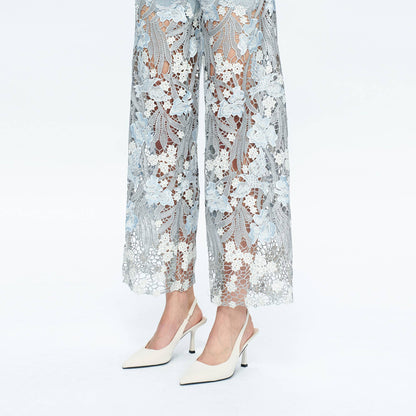 BAYEAS HIGH RISE WIDE LEG JEANS WITH LACE SPLICED