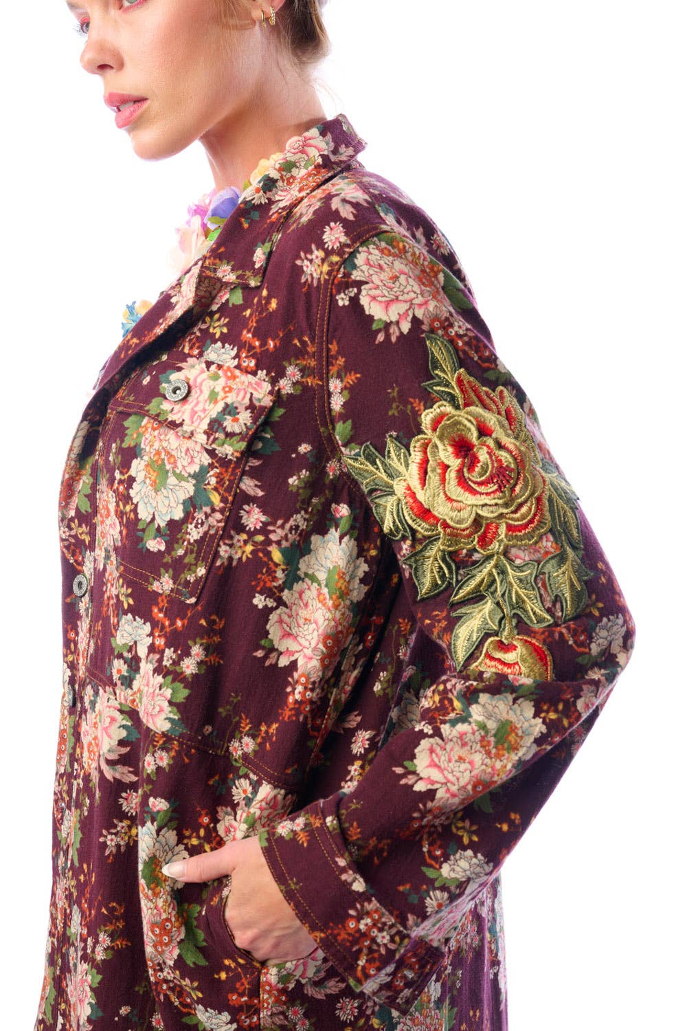 Aratta Cara Delvinge Burgundy Floral Coat