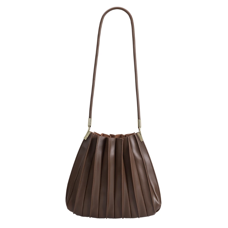 Melie Bianco Carrie Chocolate Pleated Vegan Leather Shoulder Bag