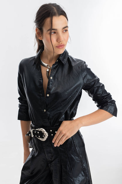 Lanhtropy San Marino Metallic Linen Shirt - Black