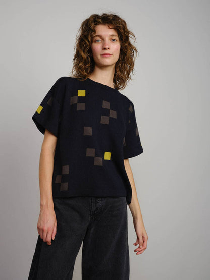 The Endery Albers Short Sleeve Sweater Tee in Atlantic Palette