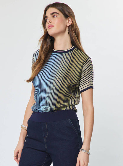 Current Air Striped Dolan Sleeve Sweater and Midi Skirt Set