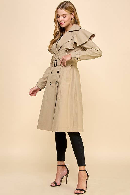 Ruffle Detail Trench Coat