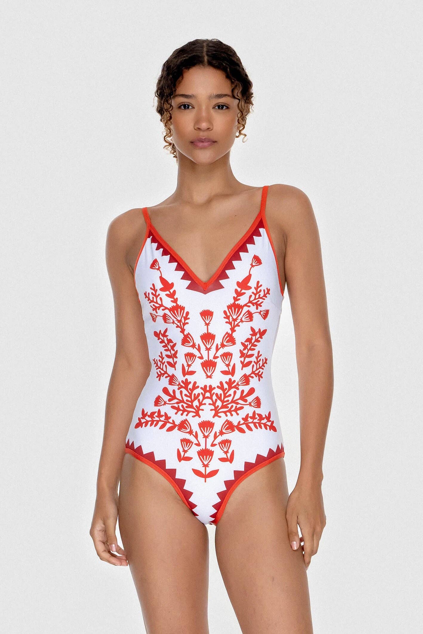 Jessie Zhao Red Coral Reversible V-Neck One-Piece Swimsuit