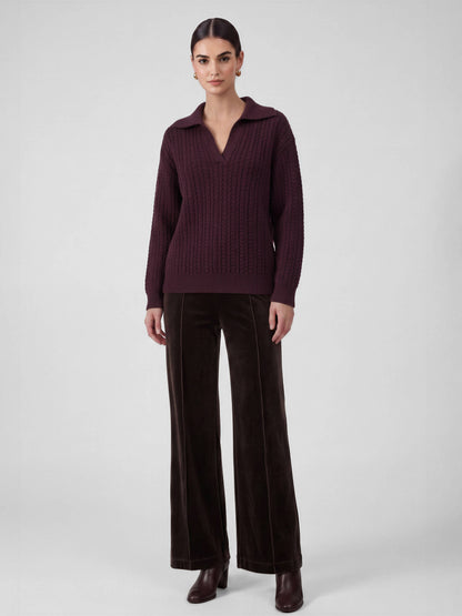 Current Air Open Collar Pullover Cable Knit Sweater