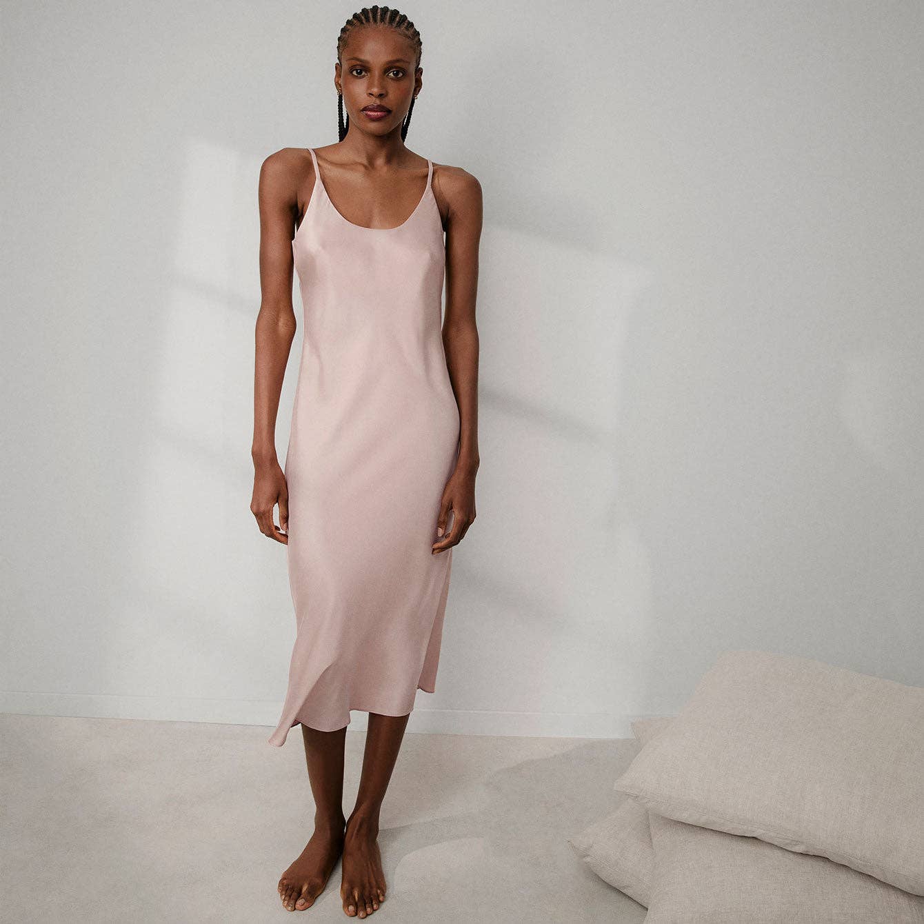 Lunya Delicate Pink Washable Silk Bias Slip Dress