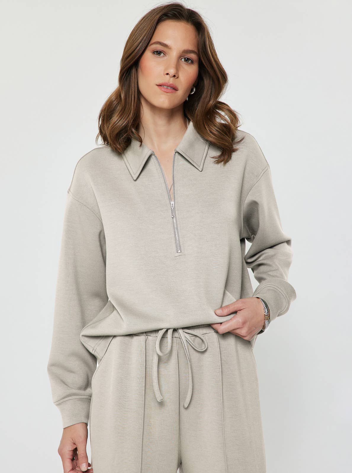 Current Air Collared Half Zip Sweatshirt and Wide Leg Pants Set