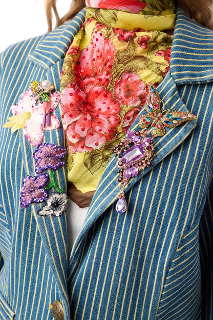 Aratta Alaia Stripe Denim Blazer with Lapel Embellishments
