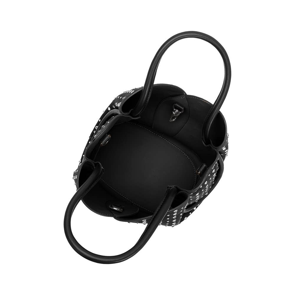 Melie Bianco Tulip Black Recycled Vegan Rhinestone Top Handle Bag