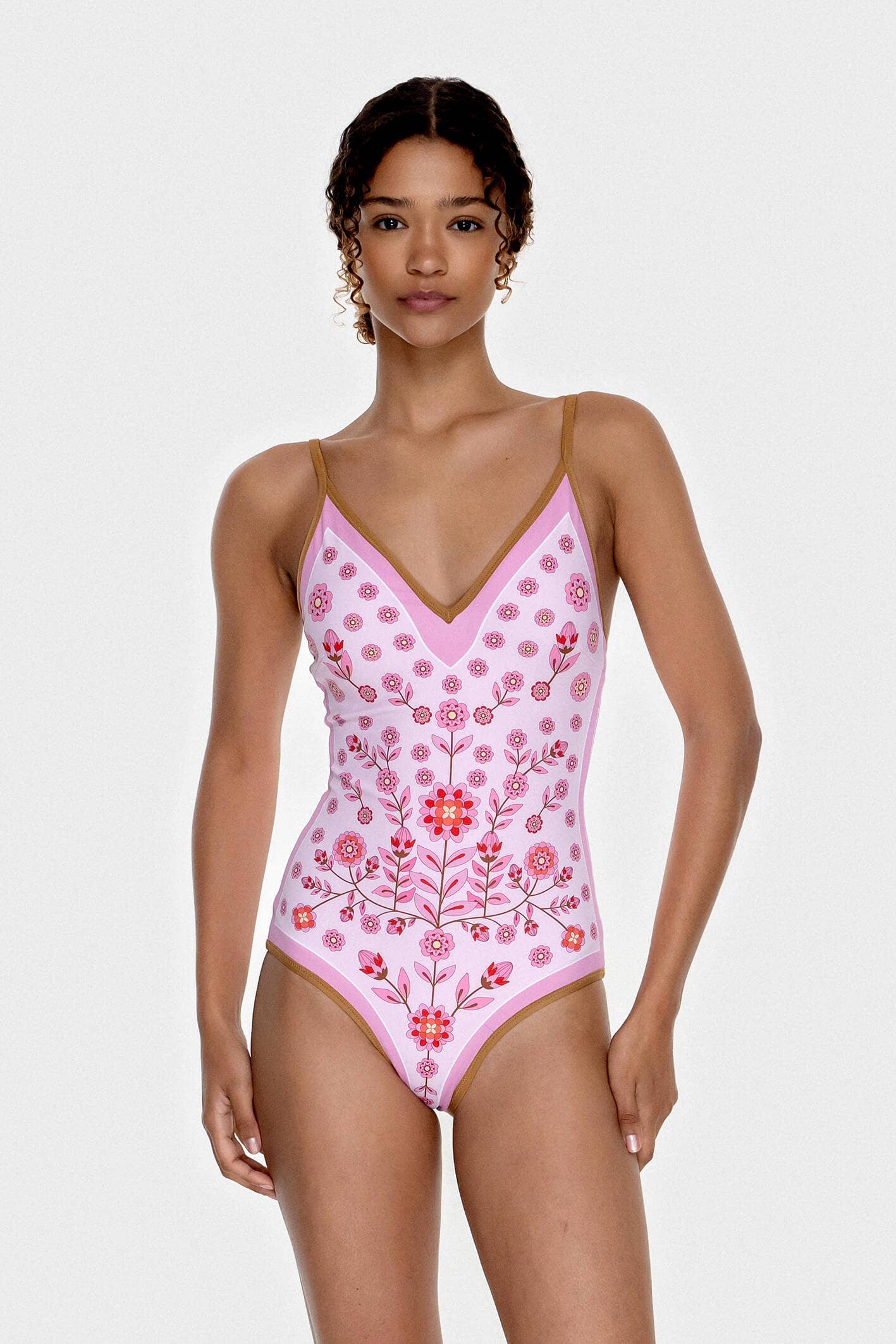 Jessie Zhao Pink Garden Reversible V-Neck One-Piece Swimsuit