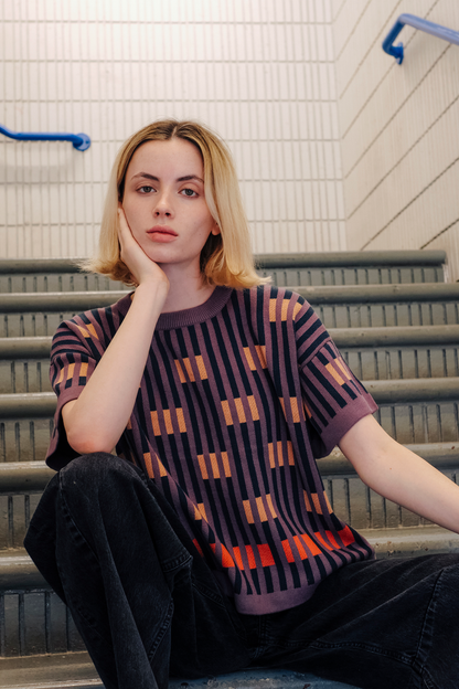 The Endery Bauhaus Short Sleeve Sweater Tee in Rhodolite