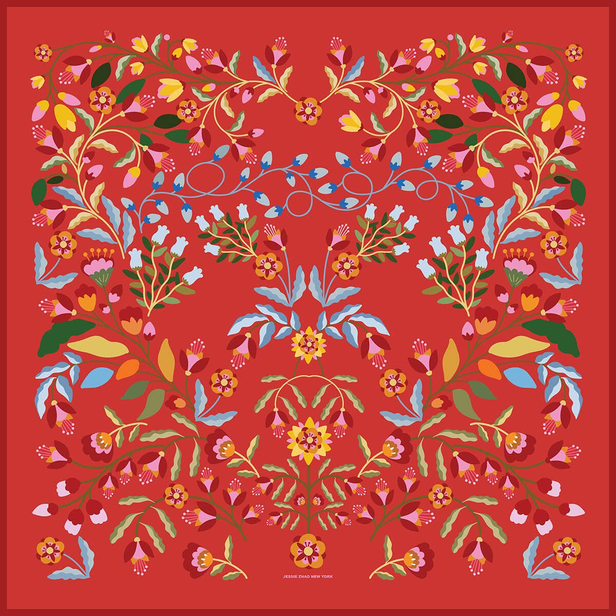 Jessie Zhao Festival Flora Double Sided Silk Scarf