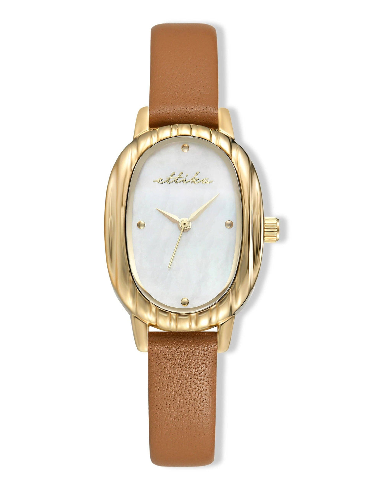 Ettika Timeless Texture Cognac Leather Watch