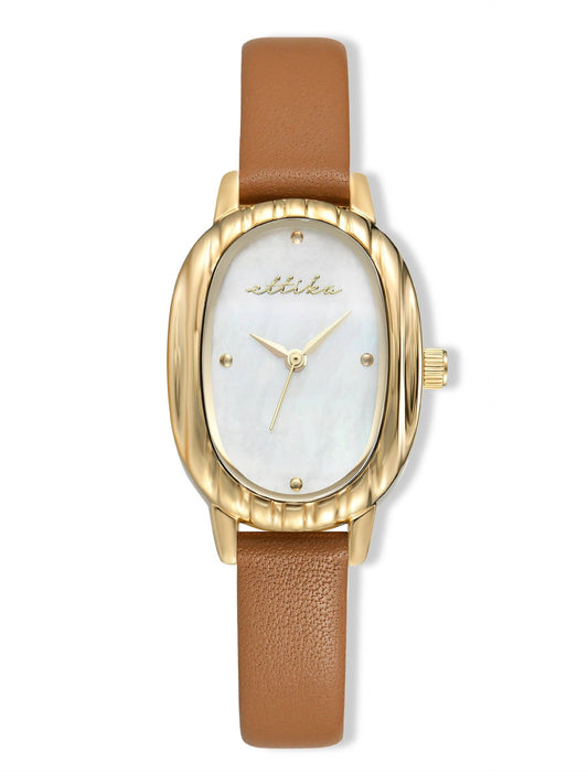 Ettika Timeless Texture Cognac Leather Watch