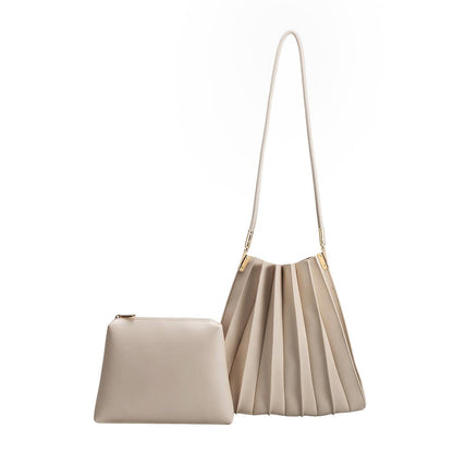 Melie Bianco Carrie Bone Pleated Vegan Leather Shoulder Bag