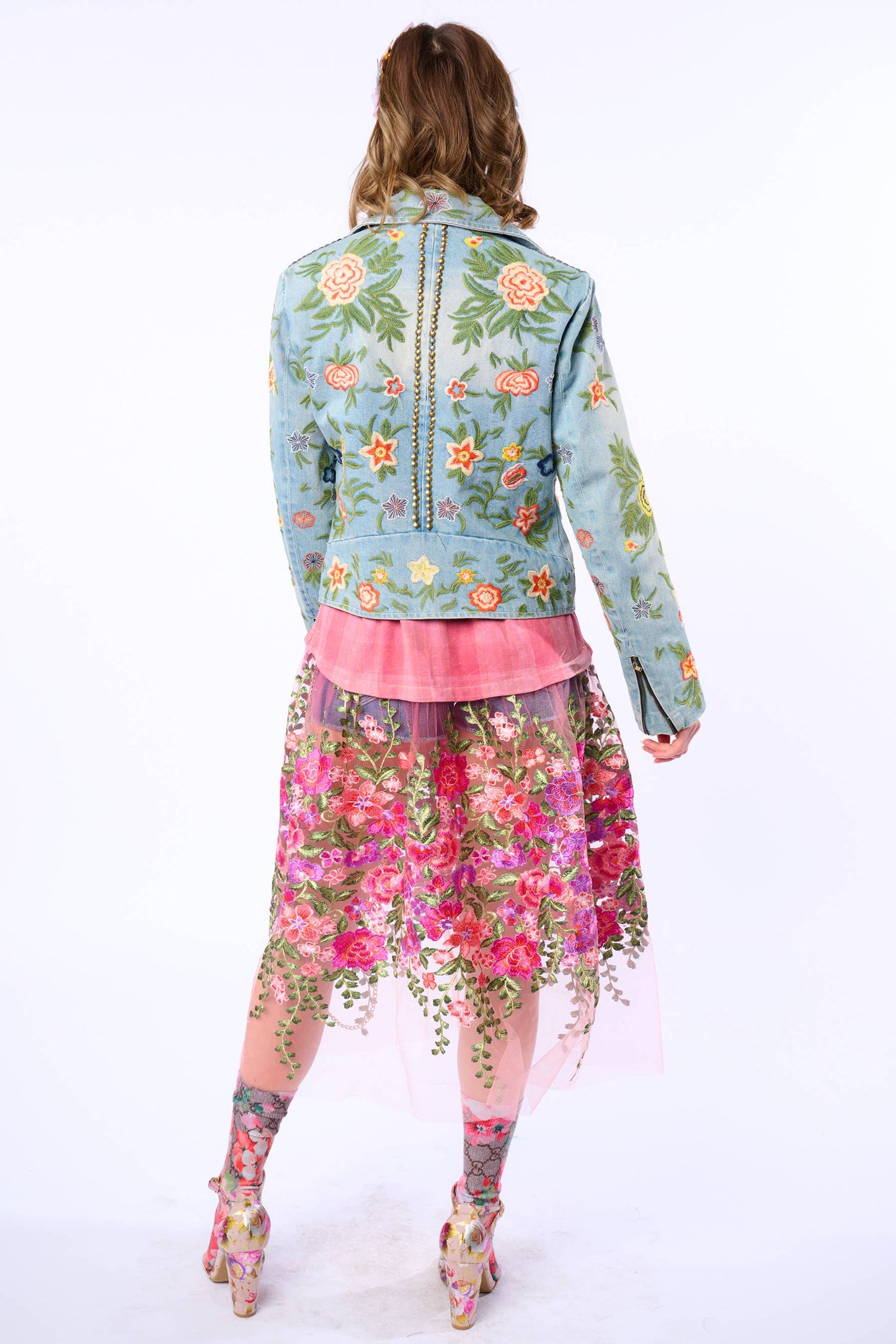 Aratta Lucinda Embroidered Denim Motorcycle Jacket