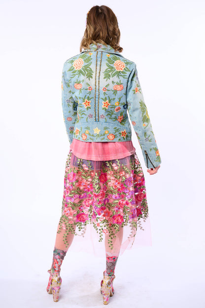 Aratta Lucinda Embroidered Denim Motorcycle Jacket