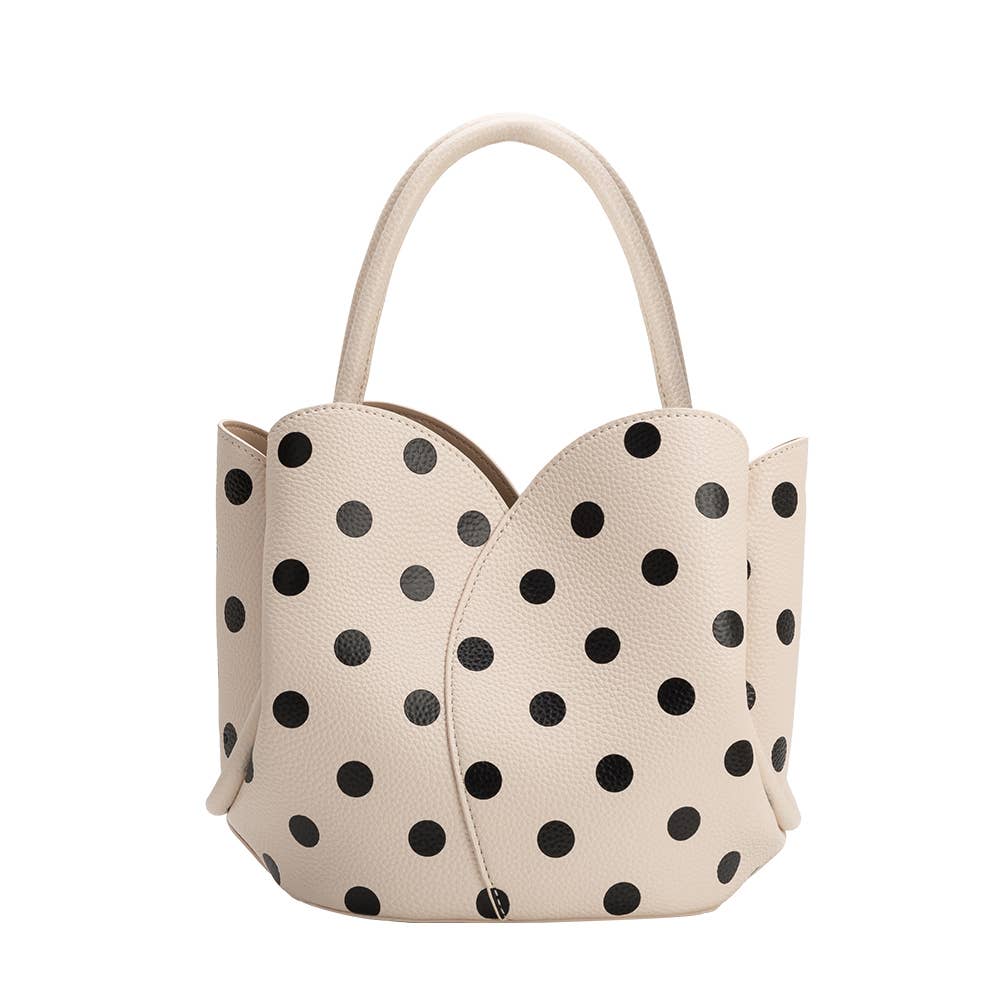 Melie Bianco Tulip Cream Recycled Vegan Polka Dot Top Handle Bag