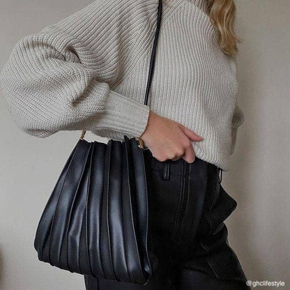 Melie Bianco Carrie Black Pleated Vegan Leather Shoulder Bag