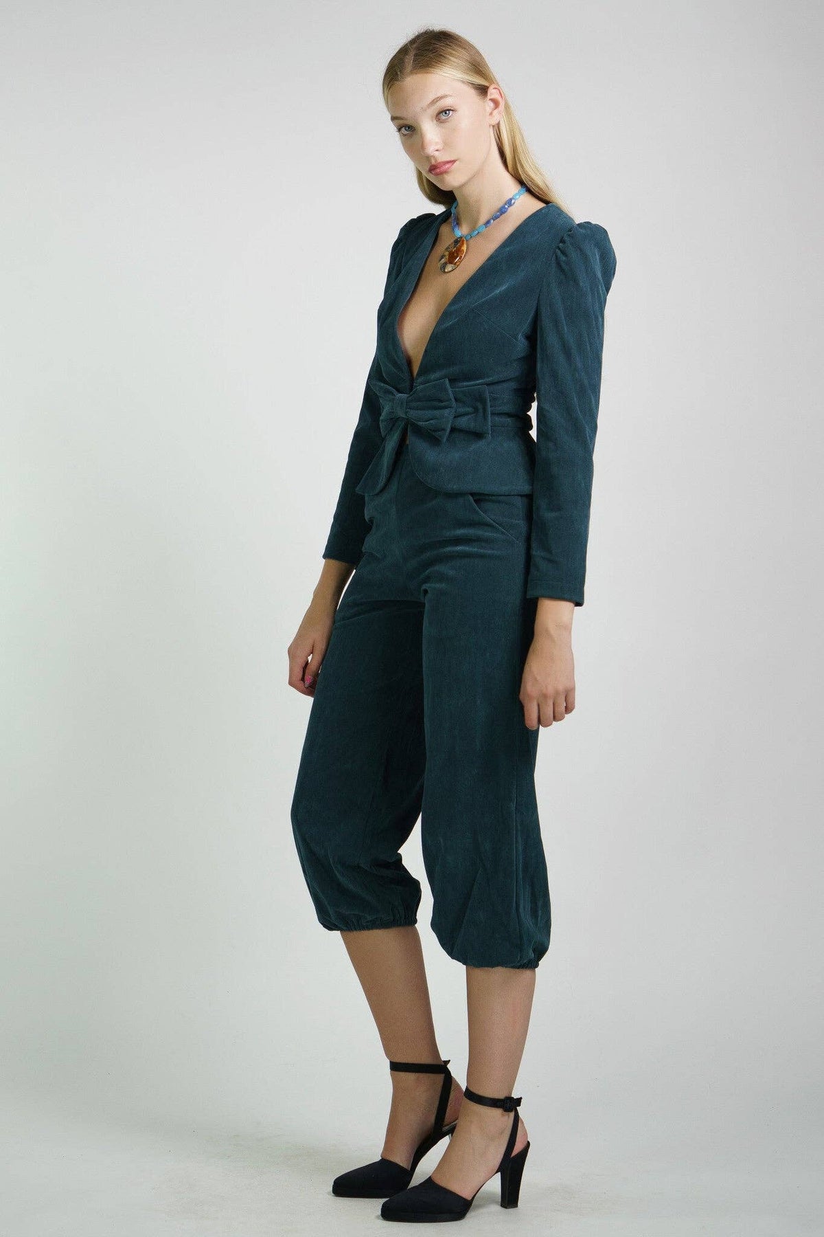 Kristinit Teal Velvet "Bel Age" Pants