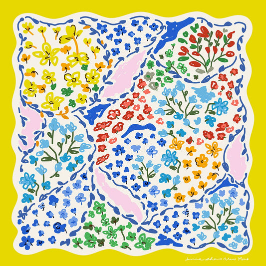 Jessie Zhao Jessie Zhao Yellow Garden Double Sided Silk Scarf