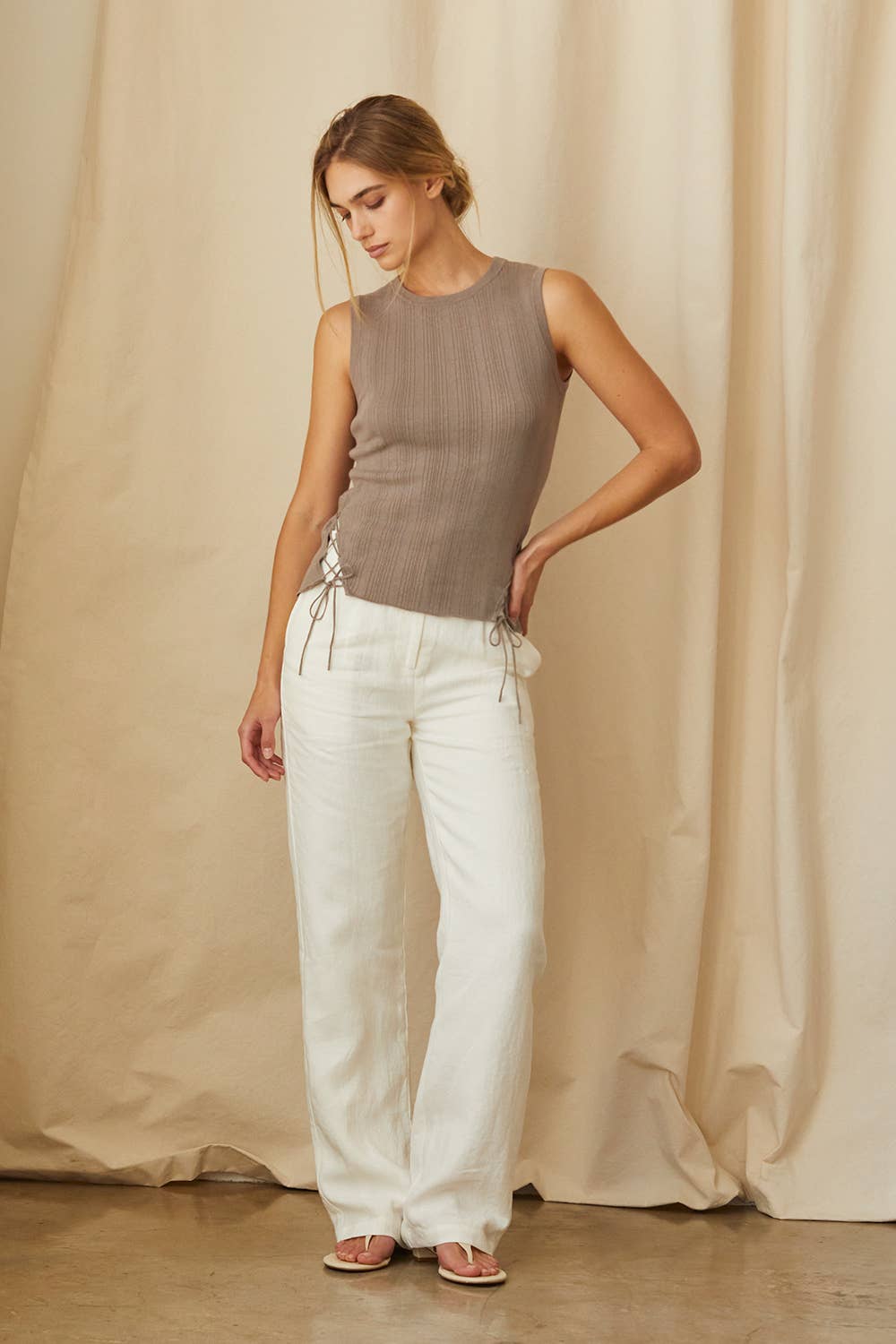 Crescent Estefania Linen Cotton Multi-Ribbed Knit Tank Top