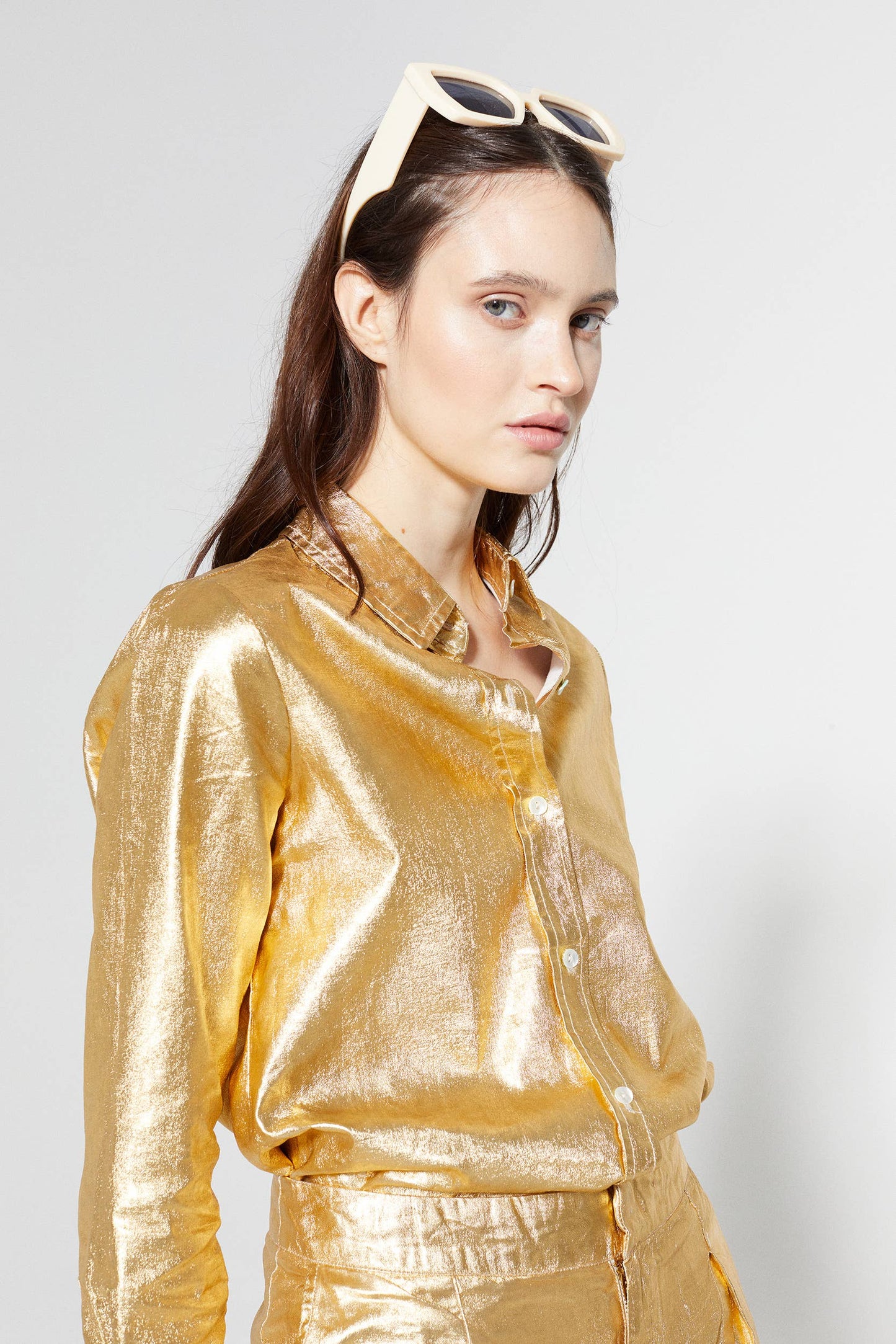 Lanhtropy San Marino Metallic Linen Shirt - Gold