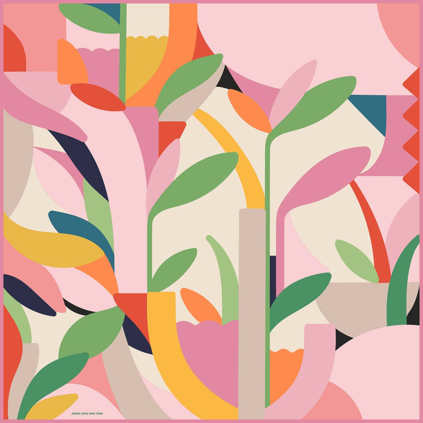 Jessie Zhao Double Sided Silk Scarf Of Spring Garden Harmony
