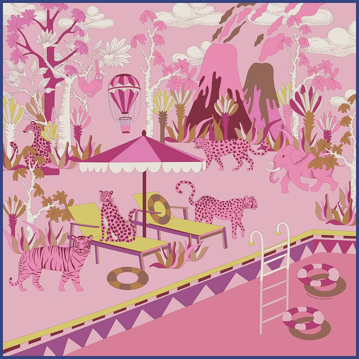Jessie Zhao Double Sided Silk Scarf Jungle Party