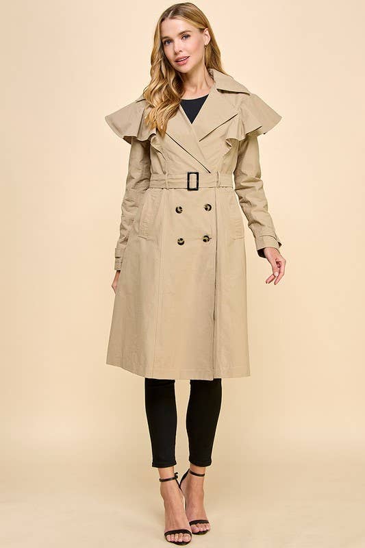 Ruffle Detail Trench Coat