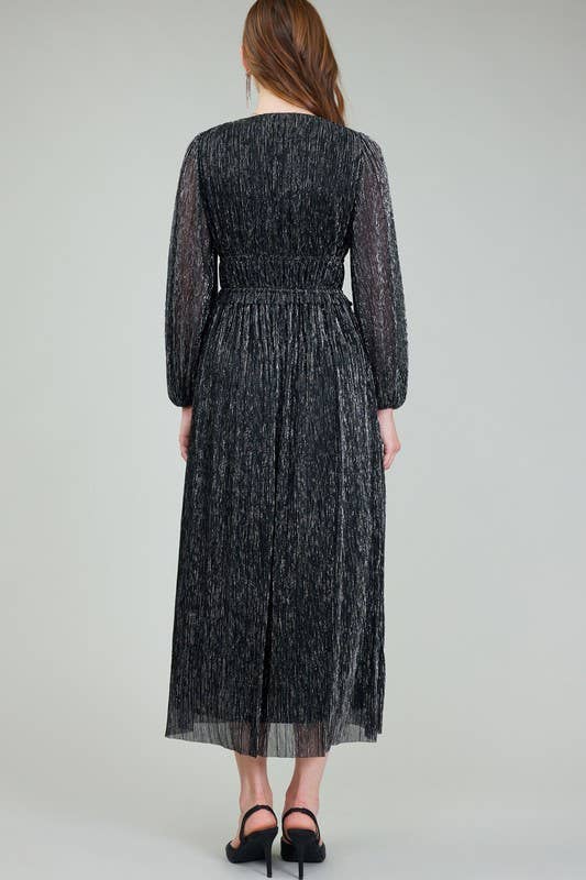 Current Air Metallic Pleated Long Dress