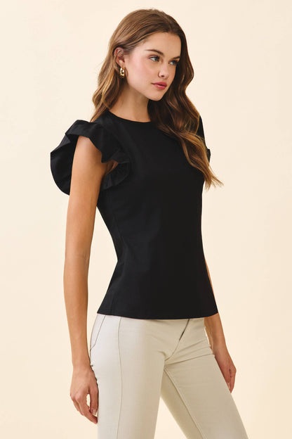 Ruffled Flutter Sleeves Round Neck Sleeveless Top