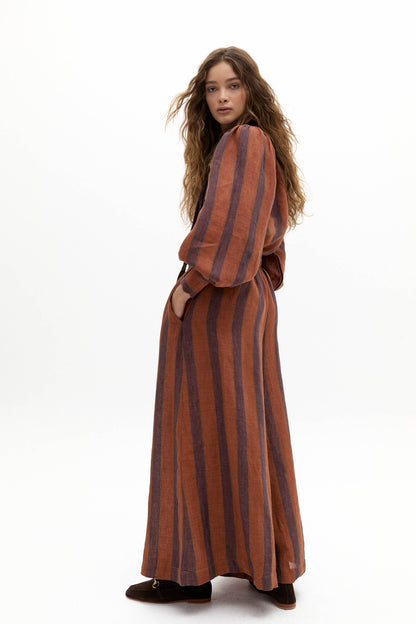 Lanhtropy Camille Linen Shirt and Sabi Linen Pants Set - Camino Brick Stripes