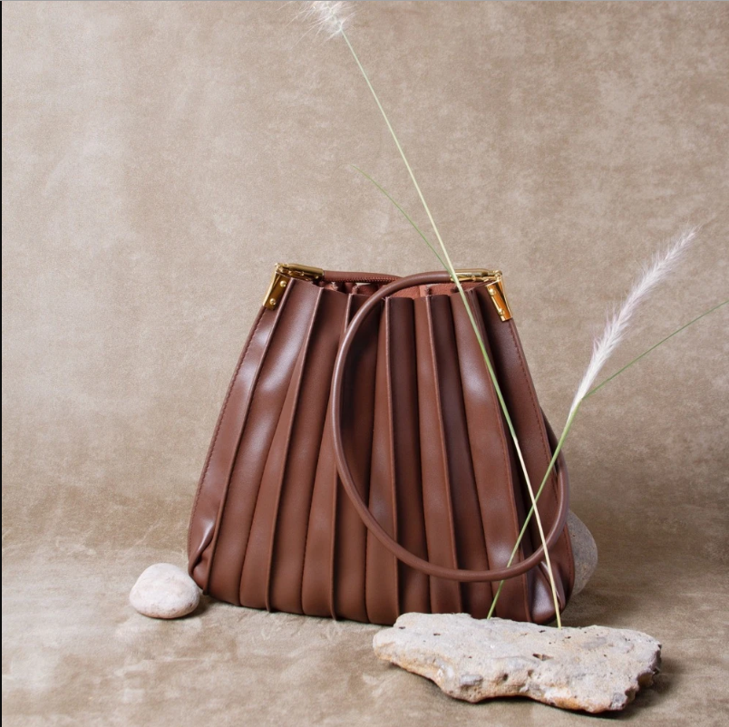 Melie Bianco Carrie Chocolate Pleated Vegan Leather Shoulder Bag