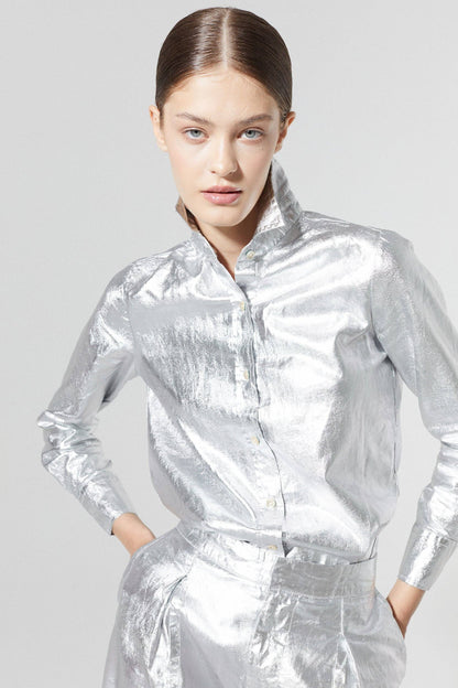 Lanhtropy San Marino Metallic Linen Shirt - Silver