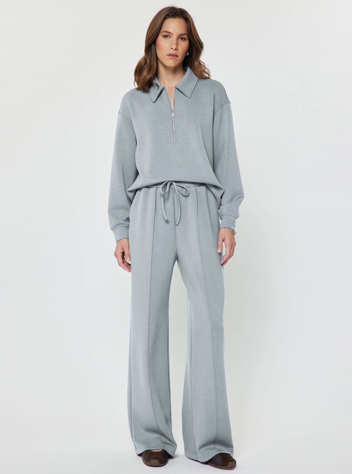 Current Air Collared Half Zip Sweatshirt and Wide Leg Pants Set
