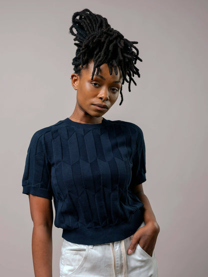 The Endery Chevron Ruben Tee in the Shade Lobelia
