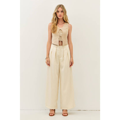 CLASSIC SOFT LINEN OPEN-FRONT VEST WITH BOW DETAIL